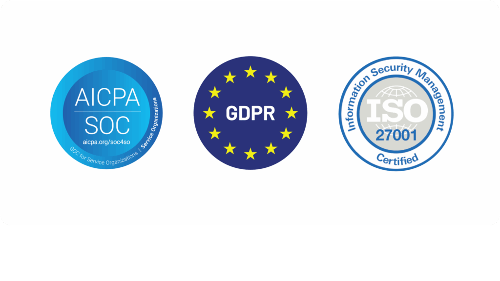SOC 2, GDPR, and ISO 27001 compliance badges
