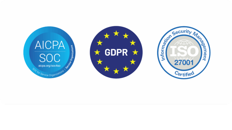 SOC 2, GDPR, and ISO 27001 compliance badges