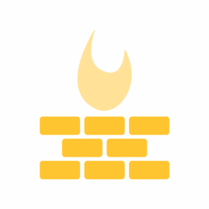 Brick wall and flame icon representing firewall security