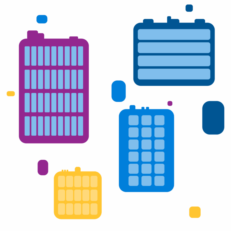 Illustration of buildings representing different workspace sizes and layouts