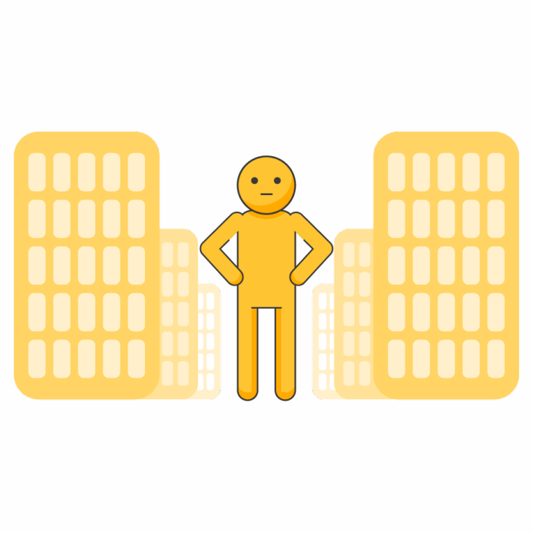 Leader standing between multiple buildings to show portfolio-wide network consistency
