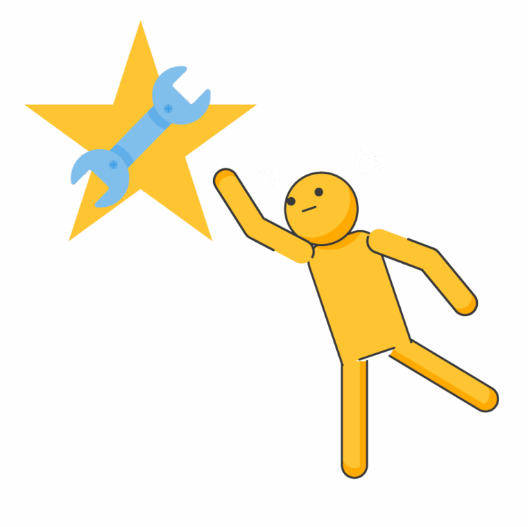 Community manager reaching for a tools star, symbolizing quick fixes without deep IT skills