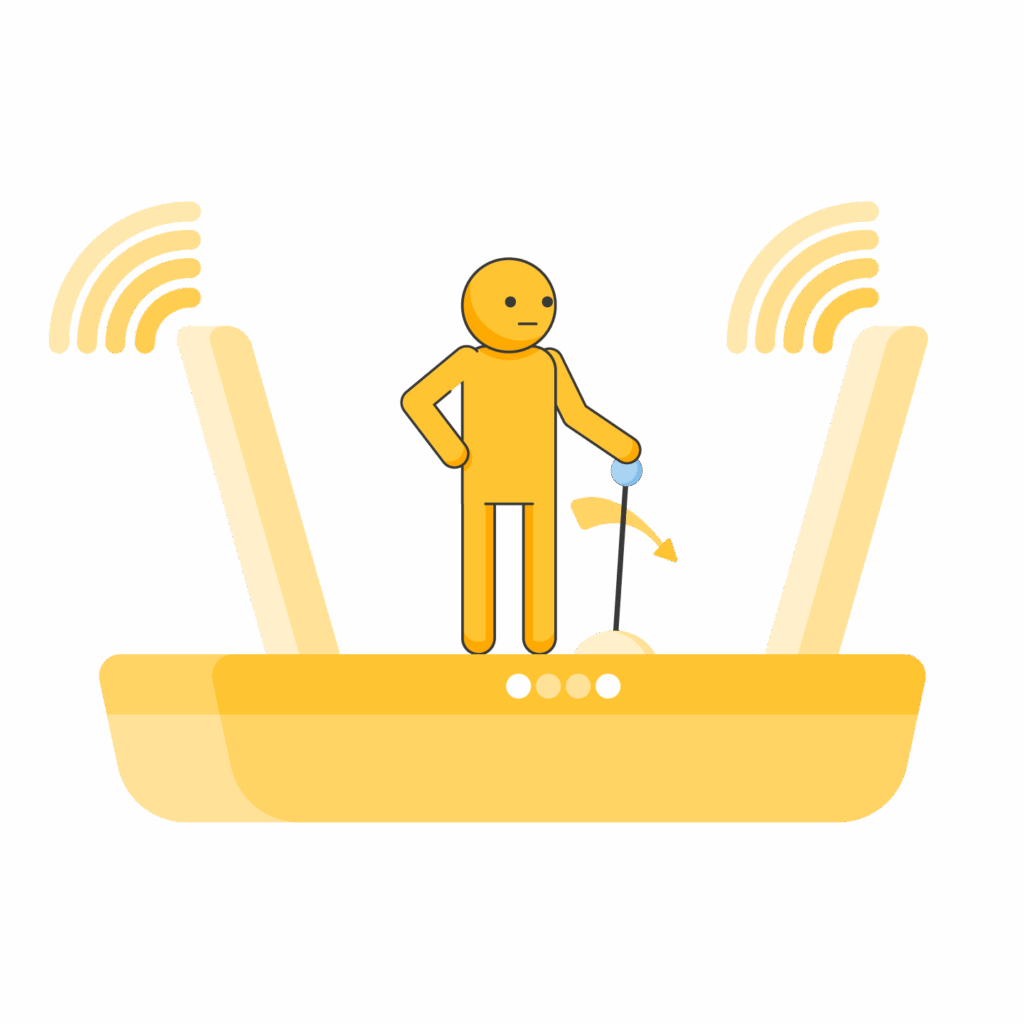 Instant, reliable Wi-Fi for coworking and flex offices, illustrated by a person adjusting a wireless router